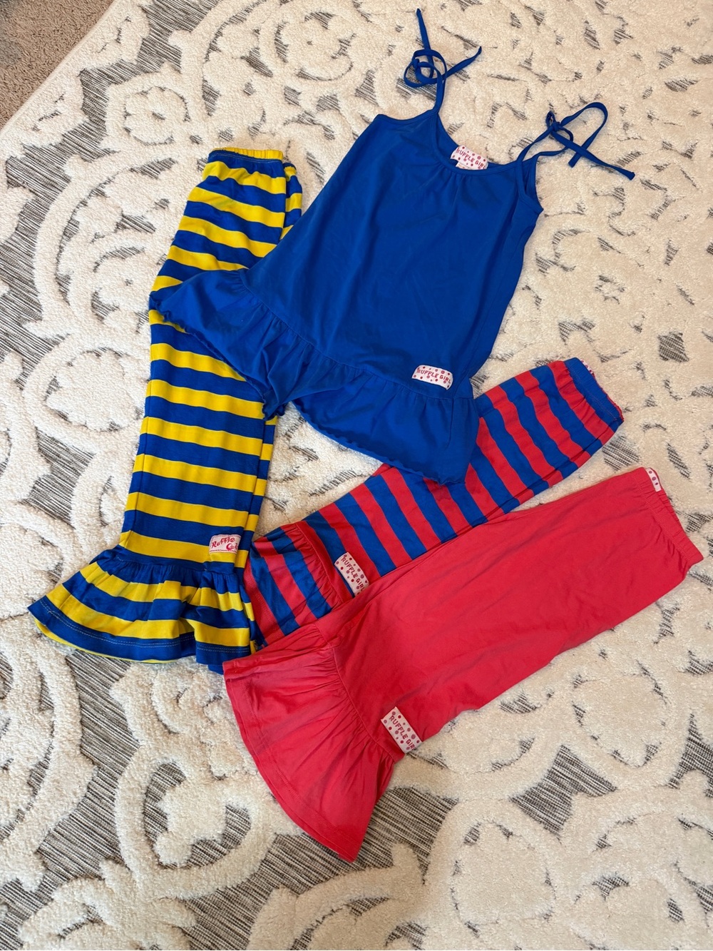 Ruffle Girls Lot Tank with Striped & Solid Ruffle Pants Sets size 8/10 EUC